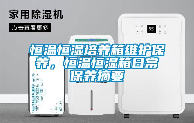 恒溫恒濕培養箱維護保養，恒溫恒濕箱日常保養摘要
